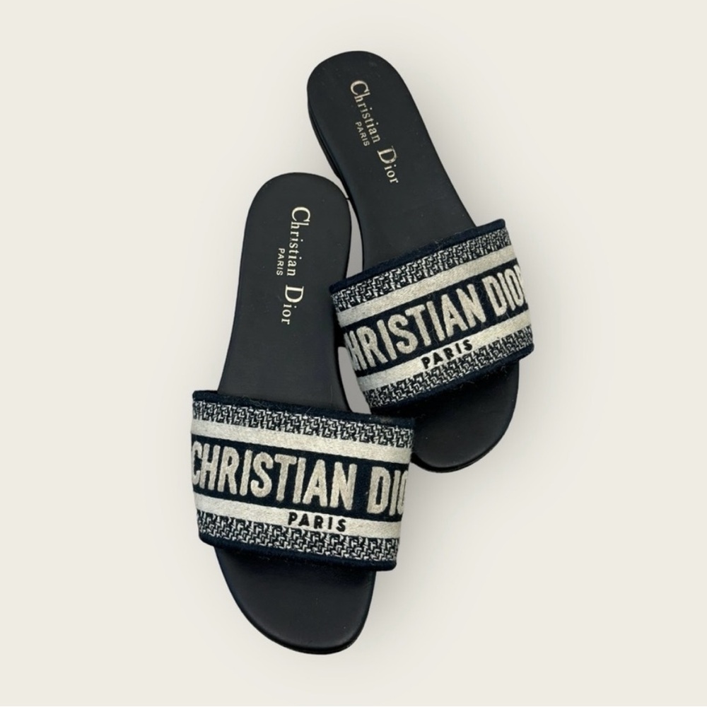 Christian Dior D-Way Slides Black & Off White •Italy 36